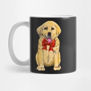 Dog Labrador retriever with red bow- doggie festive cute Golden Labrador retriever puppy dog in winter beanie hat Mug